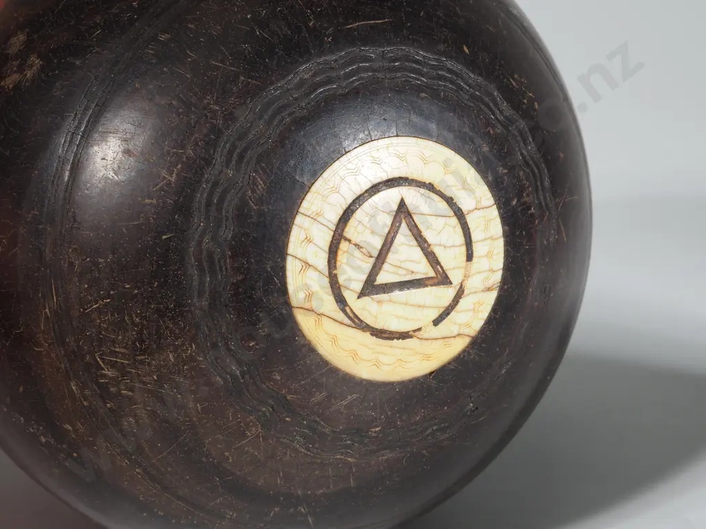 Pair Of Vintage  Lignum Vitae Bowling Balls with Ivory Inset  Image 1++