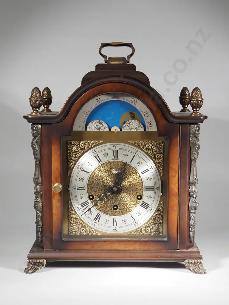Urgos Mantle Clock with Brass Face & Phases Of The Moon  Image 1++