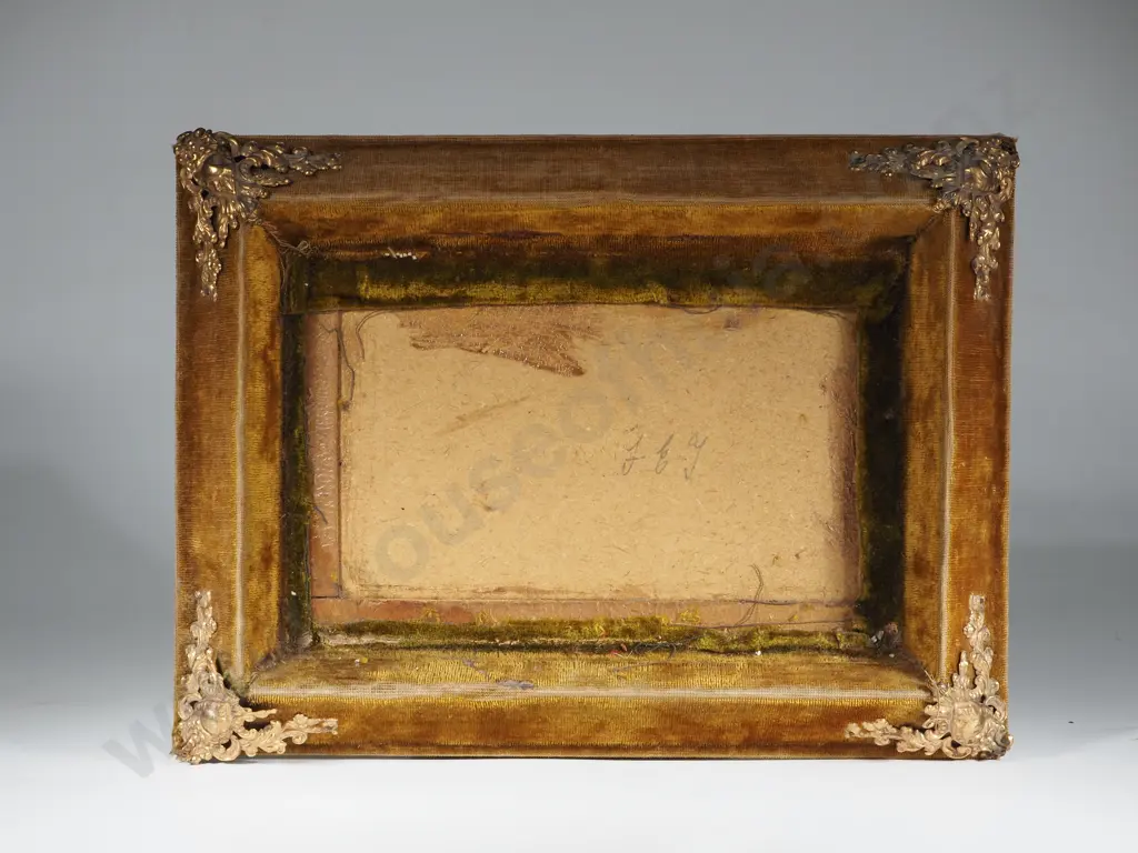 Antique Felt Lined Ornate Picture Frame with Brass Mounts Image 1++