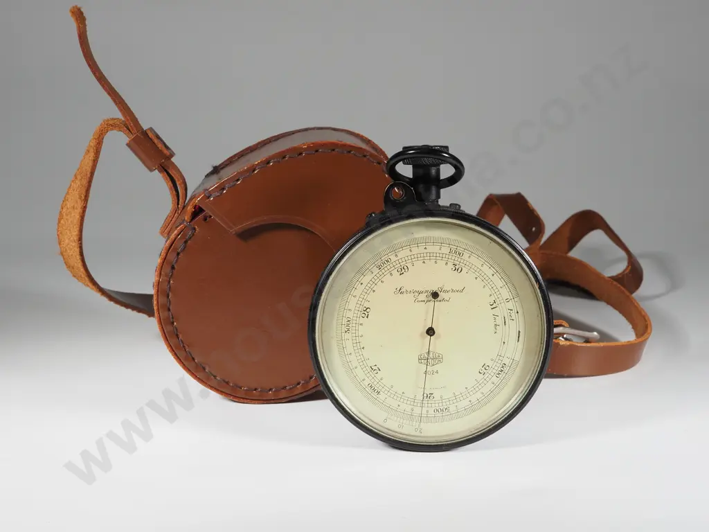 Compensated Aneroid Barometer In A Black Lacquered Case. No. 4024. Maker  CF Castella &Co London Image 1++