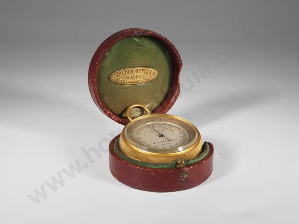 Swiss Pocket Holosteric Barometer Marked H Strubin & Co Basel In Original Leather Case Image 1++