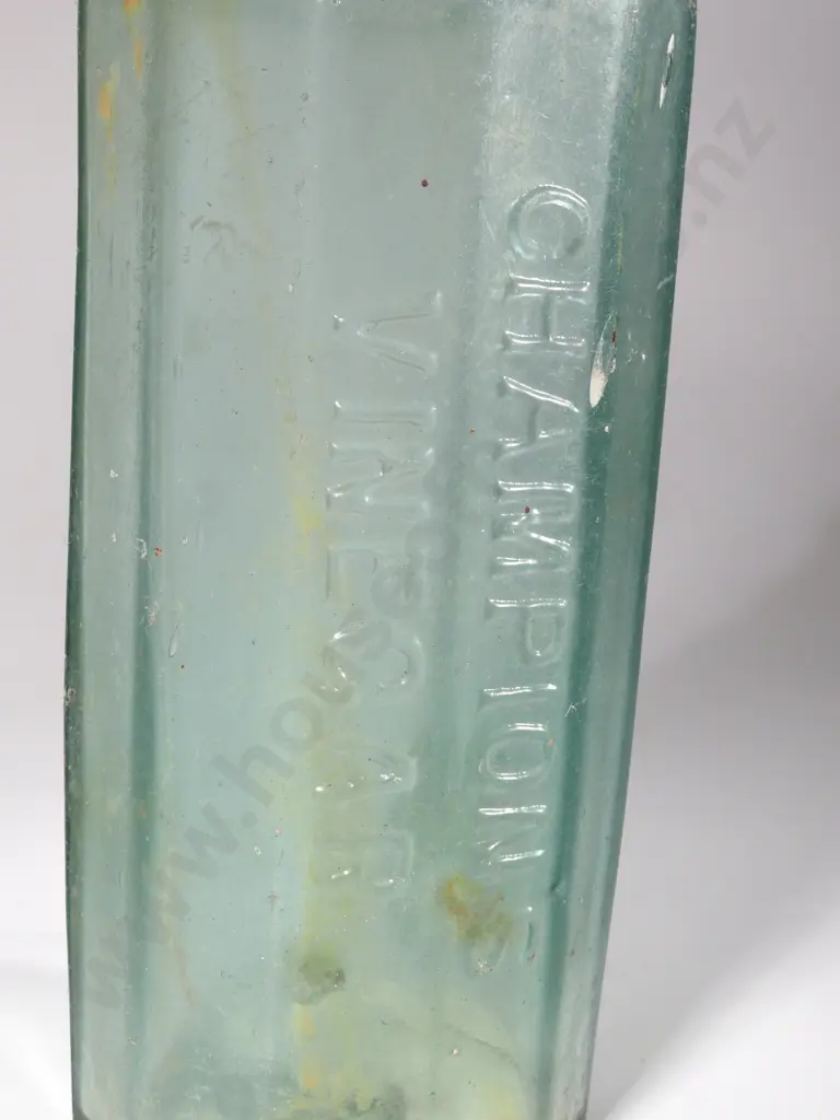 Vintage Green Glass Bottle " Champions Vinegar"  Image 1++