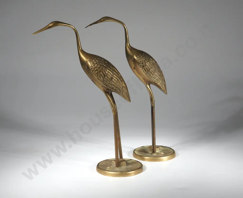 Pair of Brass Figures of Storks & A Vintage  Shell Wall Art Picture Frame Image 1++
