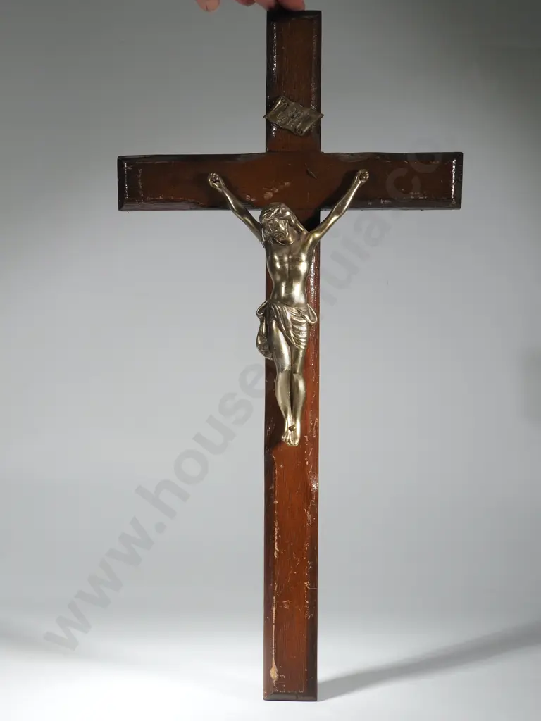 Crucifix With Wooden Cross & Spelter Christ (A/F)  Image 1++