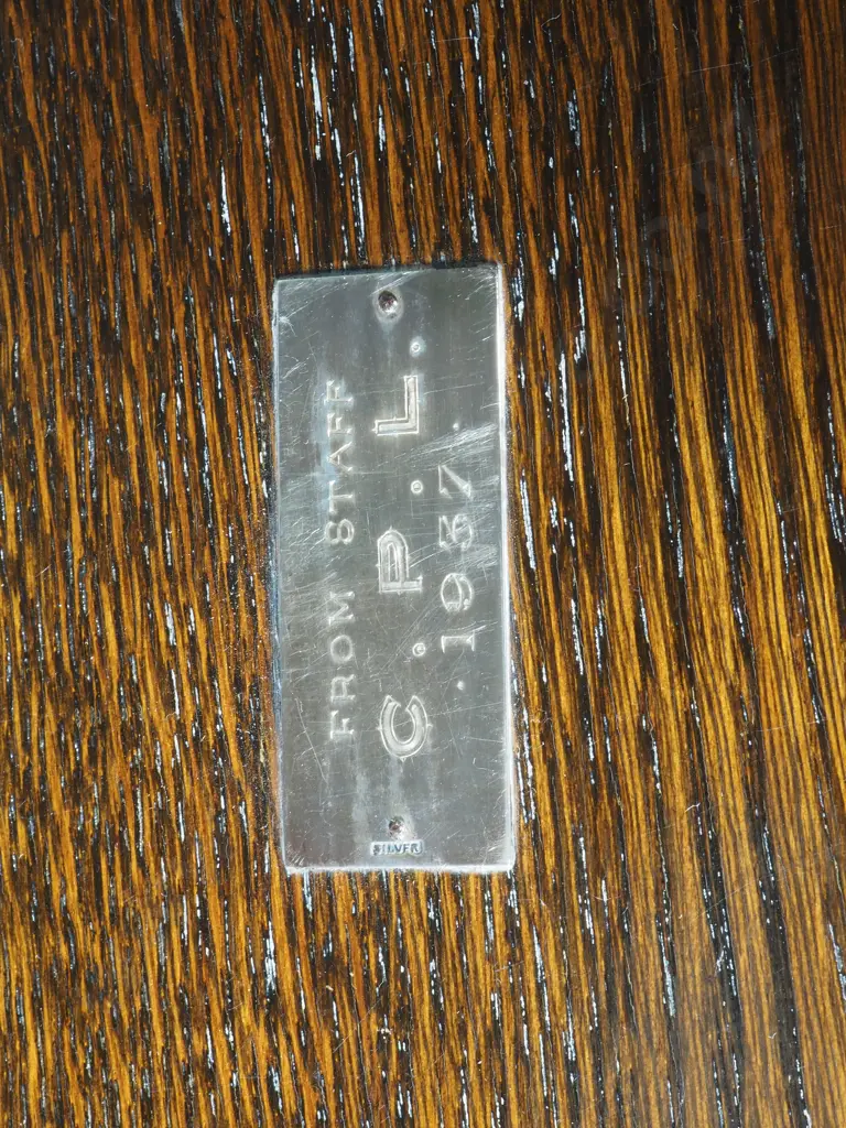 Oak Box Containing Six Fish Knives & Forks & Servers. Attached Silver Plaque 1957 Image 1++