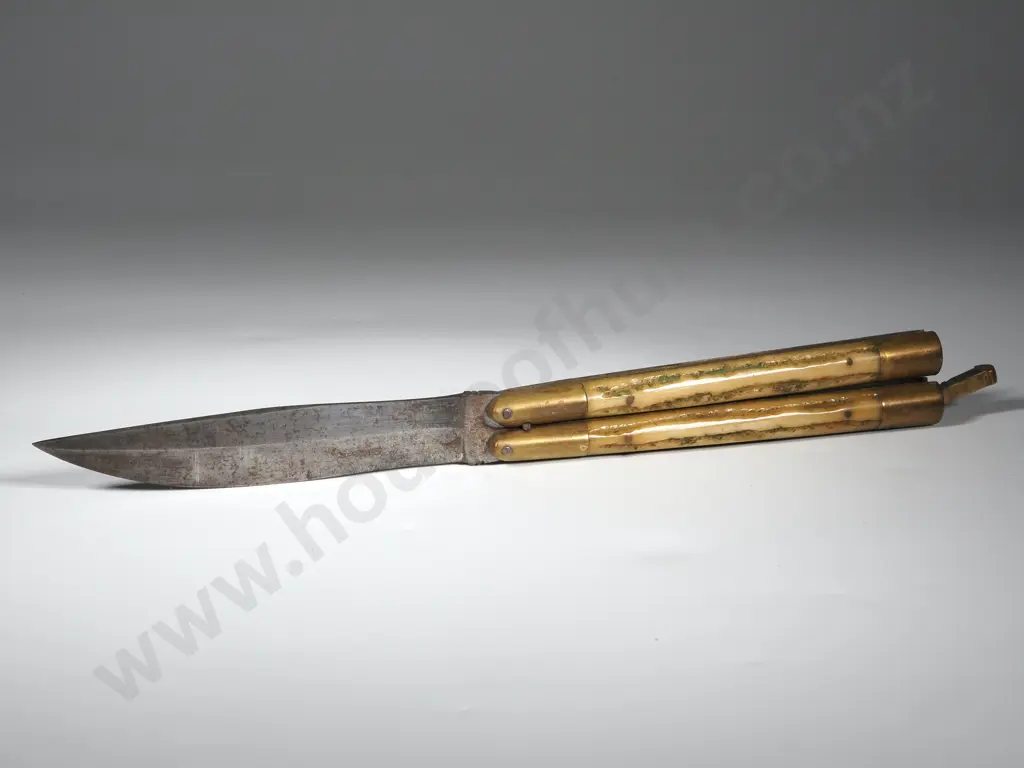 Original Balisong Bone & Brass Folding Knife Image 1++