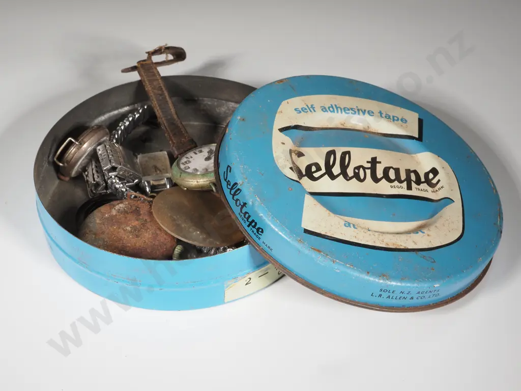 A Vintage Sellotape Tin w Assorted Contents Image 1++