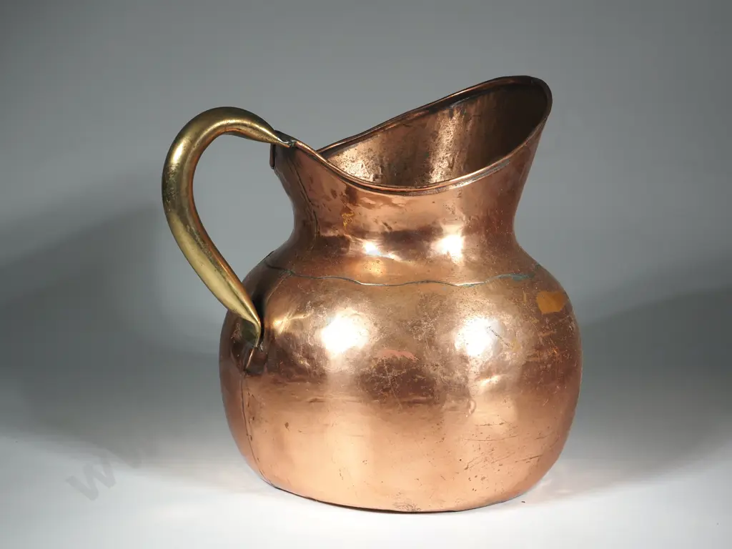 Large Bulbous Copper Jug with Brass Handle Image 1++