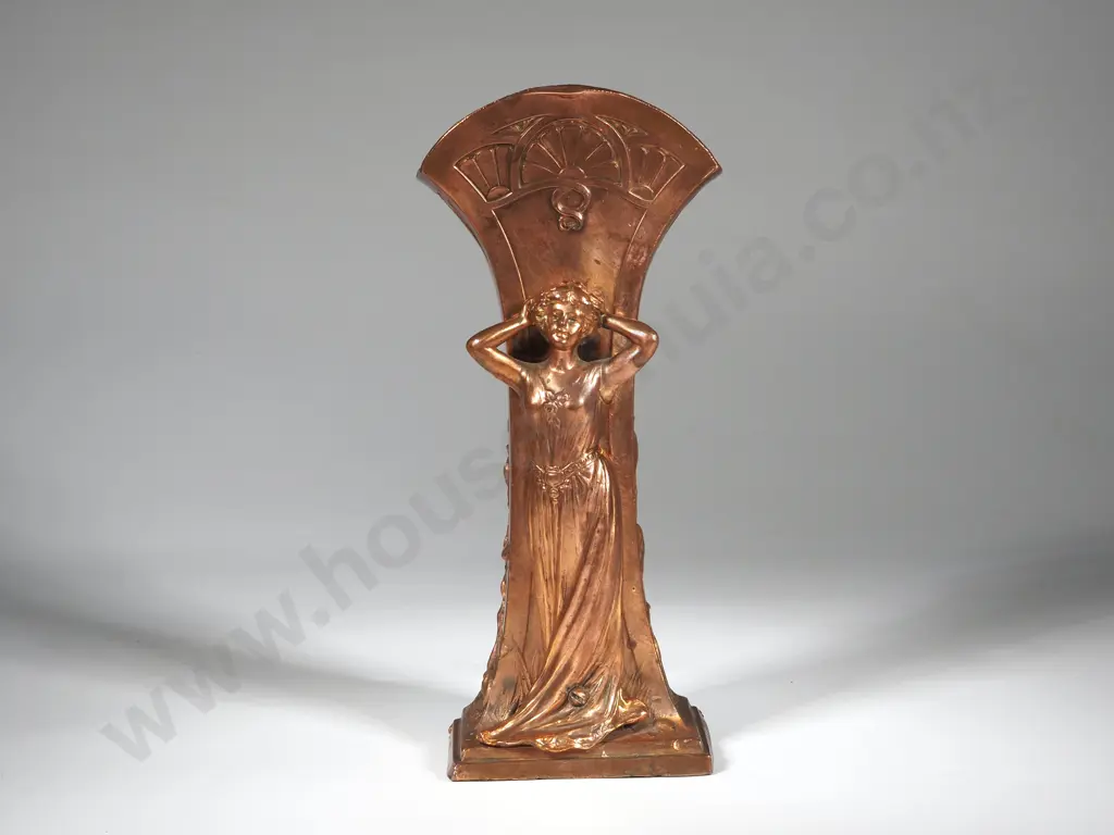 Heavy Art Nouveau Copper Vase with Figure of an Female  Image 1++