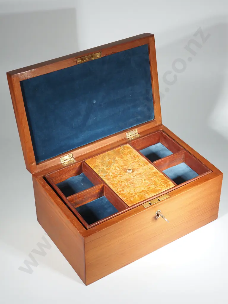 Inlaid Jewellery Box With Fitted Interior & Square Brass Cartouche Image 1++