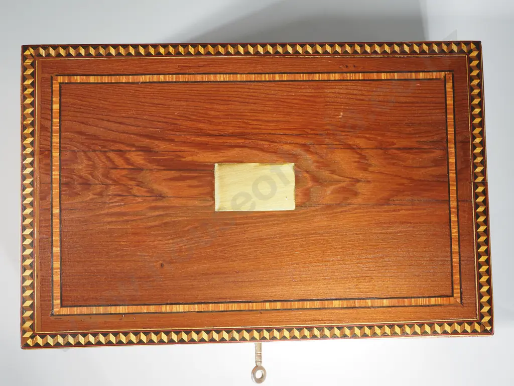 Inlaid Jewellery Box With Fitted Interior & Square Brass Cartouche Image 1++
