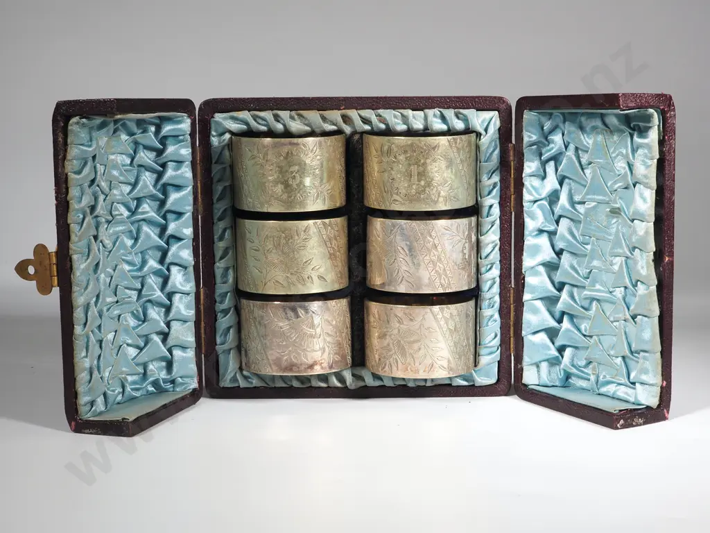 Cased Set Of Six Victorian Silver Plated Numbered Napkin Rings, Circa 1890 Image 1++