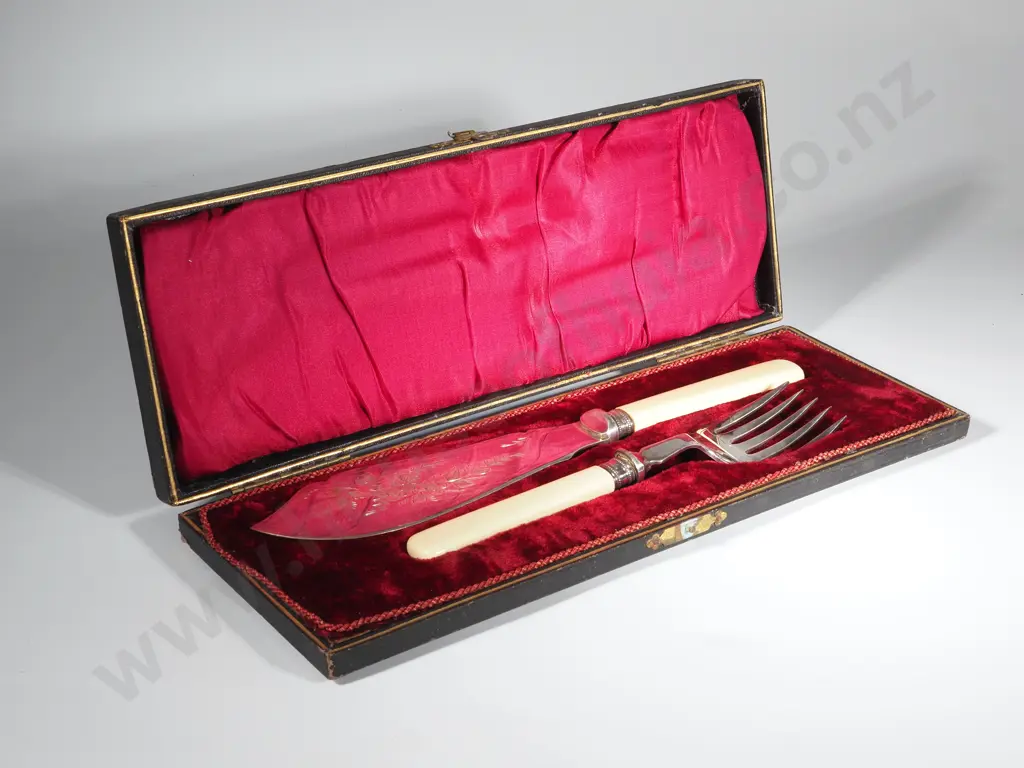 Boxed Fish Servers with Sterling Silver Ferralls & EPNS Water Jug & a Small Teapots  Image 1++