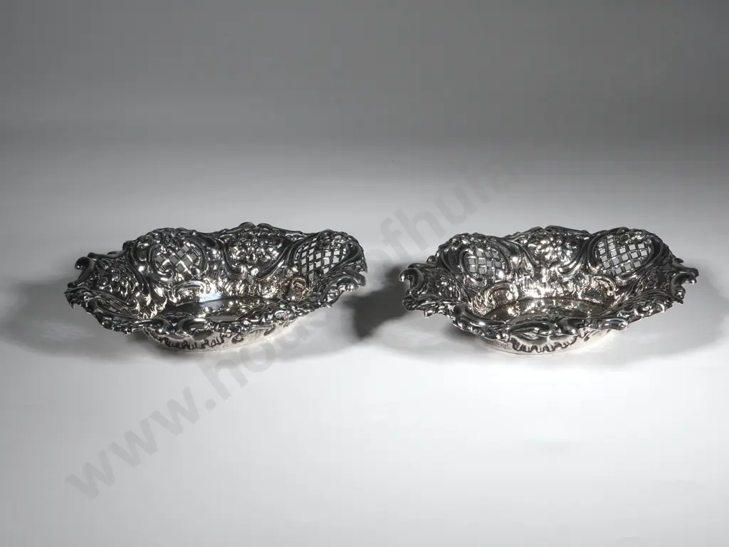 Two Pierced Oval Sterling Silver Bon Bon Dishes. Birm 1902 Image 1++