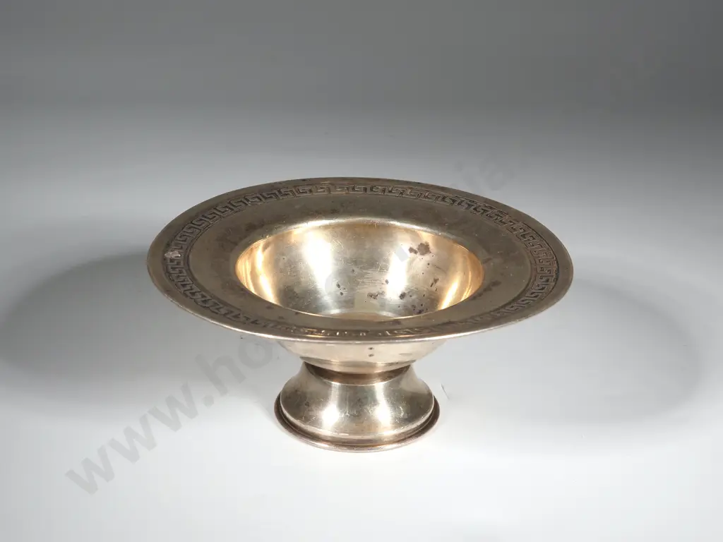 Sterling Silver Pedestal  Bon Dish  w Greek Key Pattern Surround Image 1++
