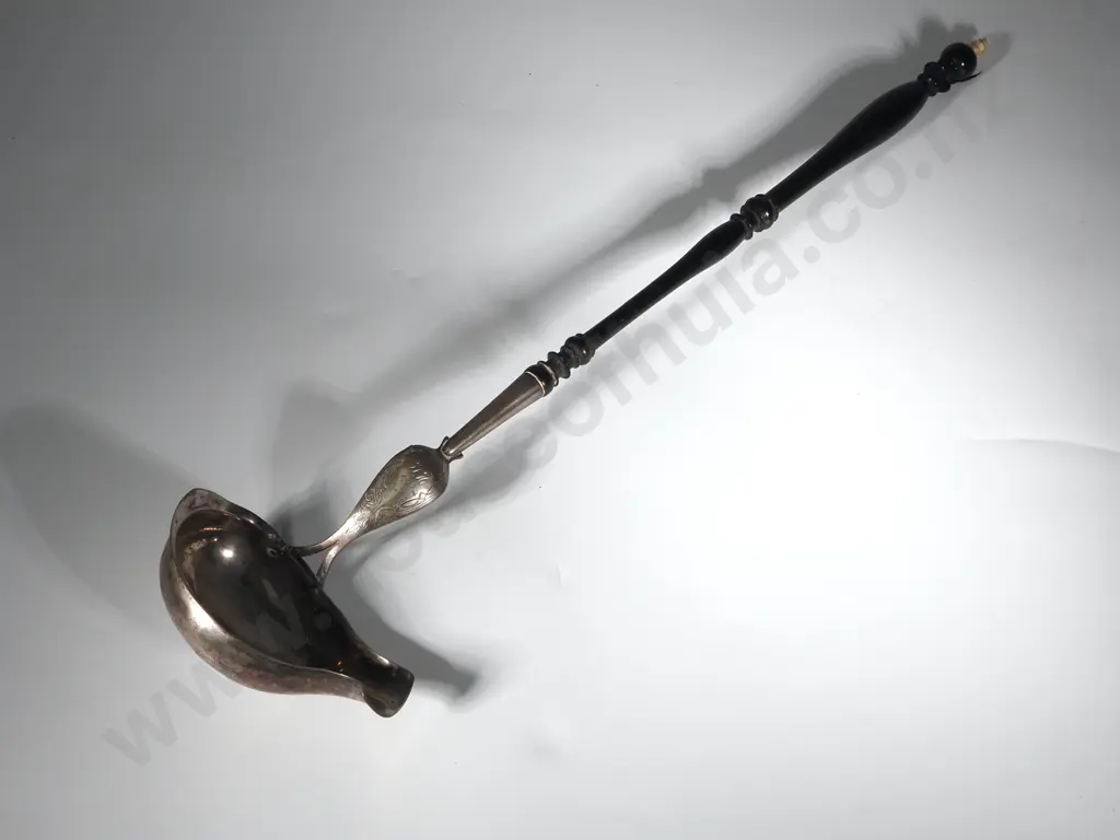 Sterling Silver Toddy Ladle with Ebony & Ivory Handle & With Some Bright Cut Engraving to Base Of Handle. A/f Image 1++