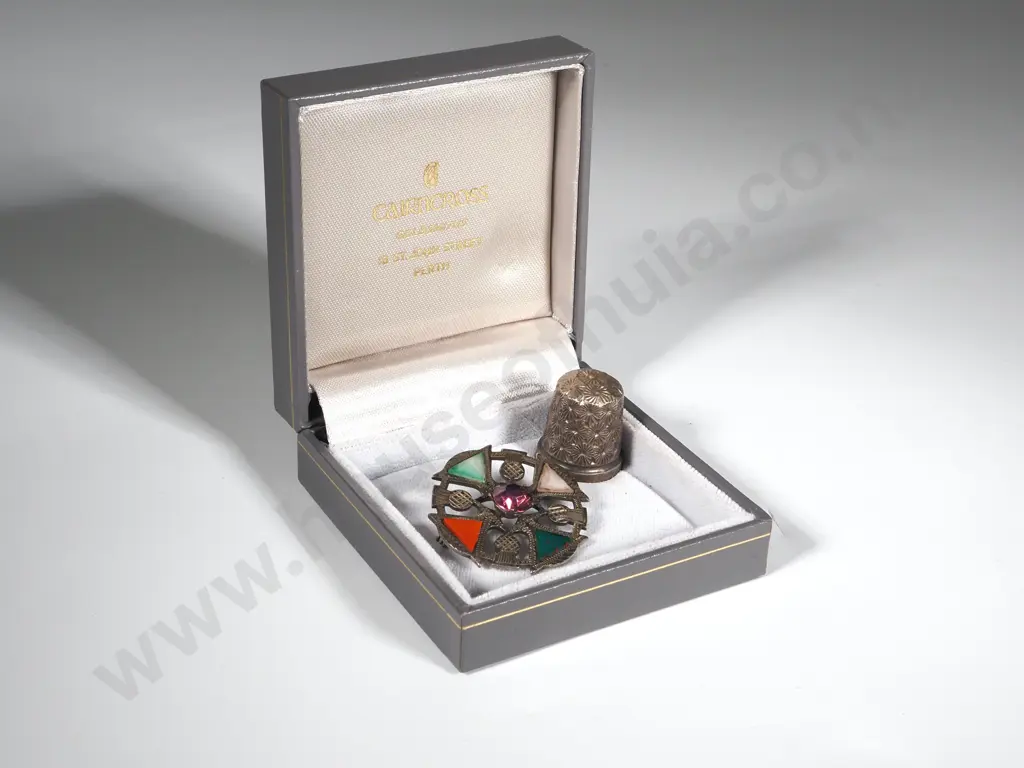 Scottish Stone Brooch and Sterling Silver Thimble Image 1++
