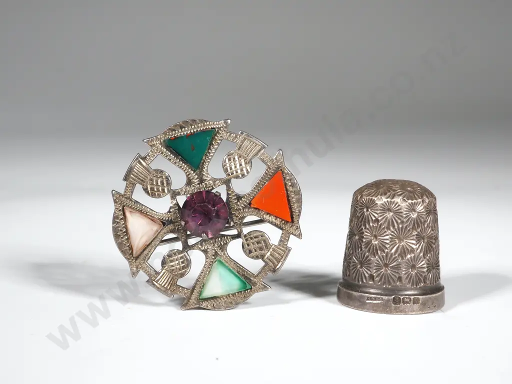 Scottish Stone Brooch and Sterling Silver Thimble Image 1++