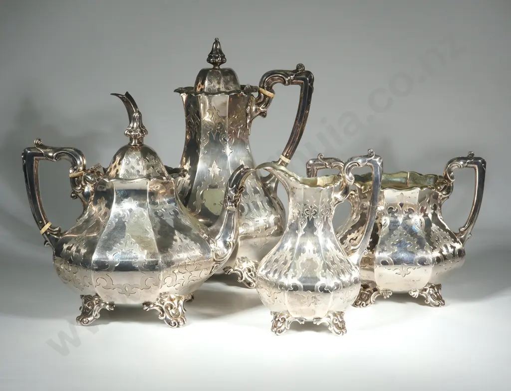 Substantial Four Piece Sterling SIlver Tea Set: London 1850 Image 1++