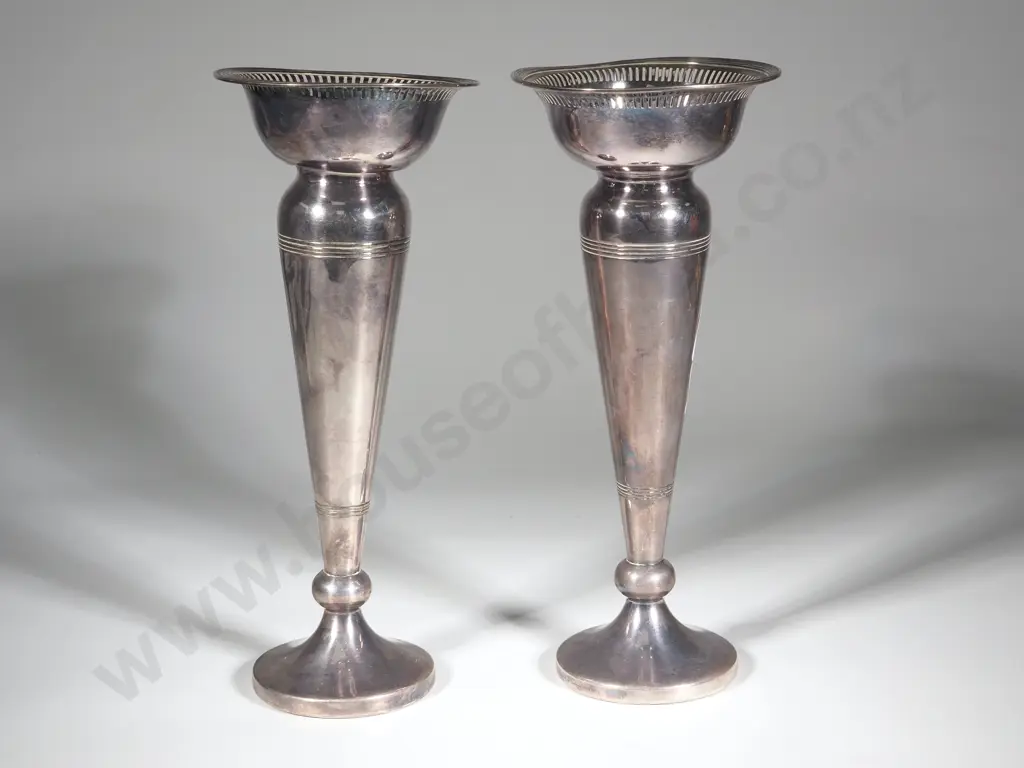 Pair Of Walker & Hall EPNS  Trumpet vase with Pierced Rims  Image 1++