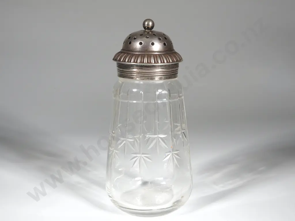 Sterling Silver & Glass Sugar Sifter. Birm 1906  Image 1++