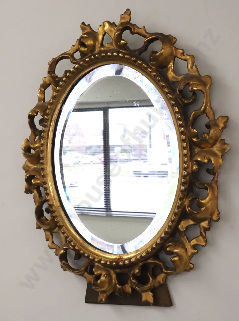 Antique Carved Bevelled  Oval Gilt Mirror Image 1++