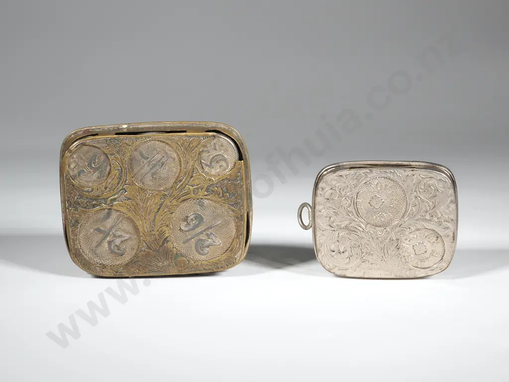Two Carved Steel/Nickel Plated Coin Holders. Made in England. Image 1++