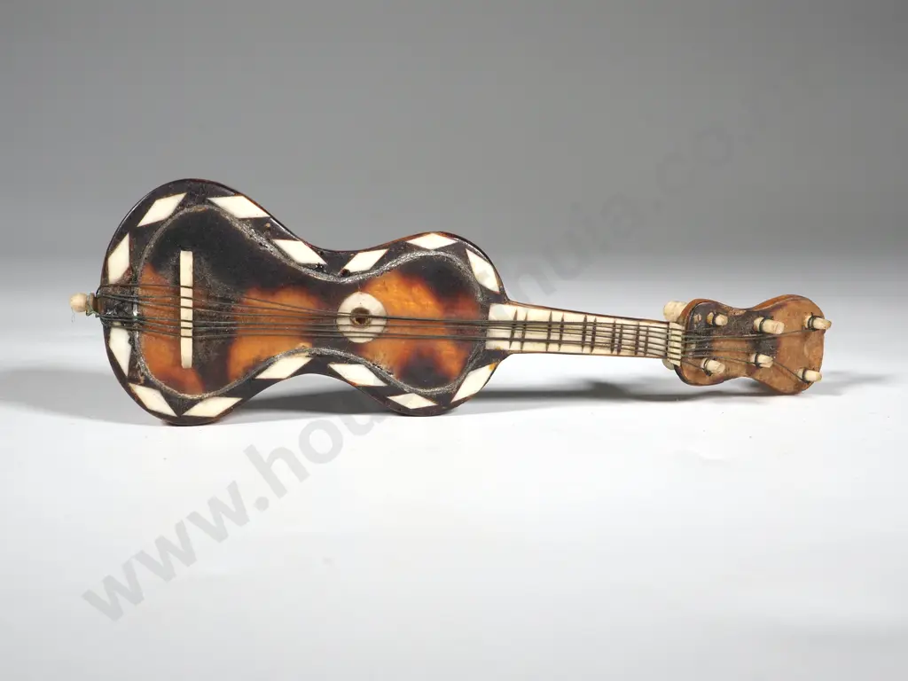 Vintage Miniature Tortoiseshell & Ivory Guitar. Image 1++