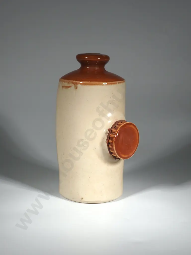 One Antique Two Toned Stone Ware Hot water Bottle. Image 1++