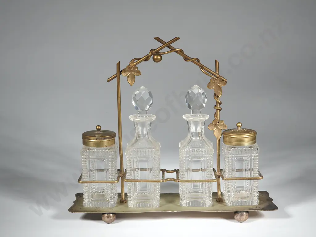 Antique Glass Condiment Set w S/P Table Rack Image 1++