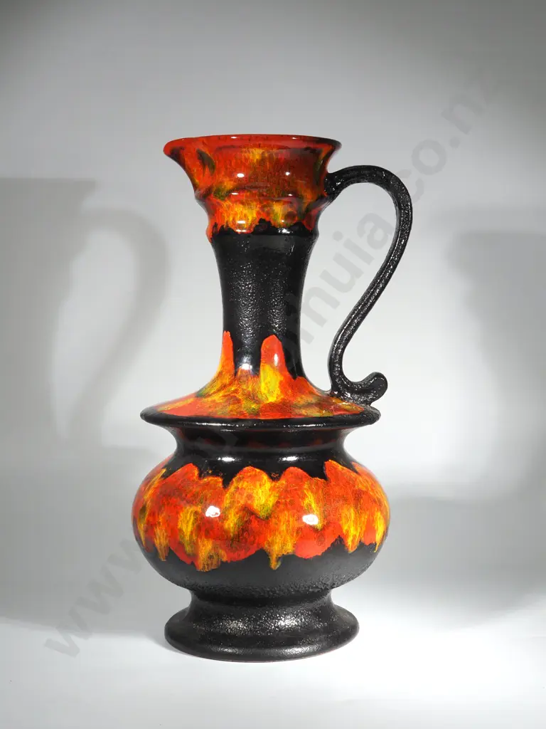 West German Mid Century  Fat Lava Jug in Orange & Black. Possibly by Walter Gerhards Image 1++