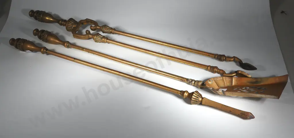 Brass Fireside Companion Set to Include Tongs, Showel & Poker  Image 1++