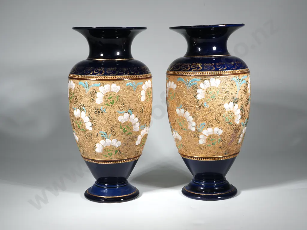 Two 19th Century Royal Doulton Lace Work Decorated Vases Image 1++