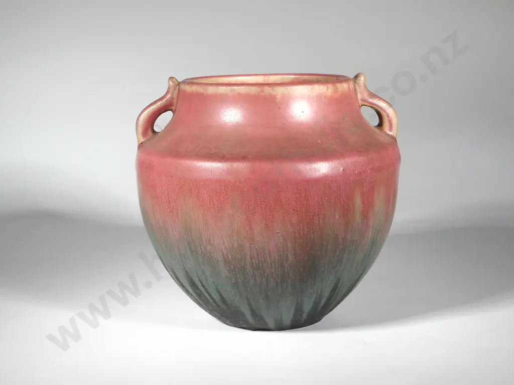 Art Deco Style Jardinere with Pink Body That Fade Into a Green Base & with Handles.  Image 1++