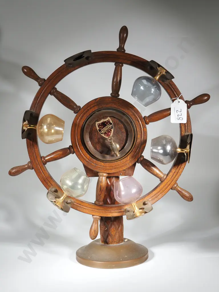Vintage Ships Wheel Brandy Balloon Holder - Missing a Brandy Balloon Image 1++