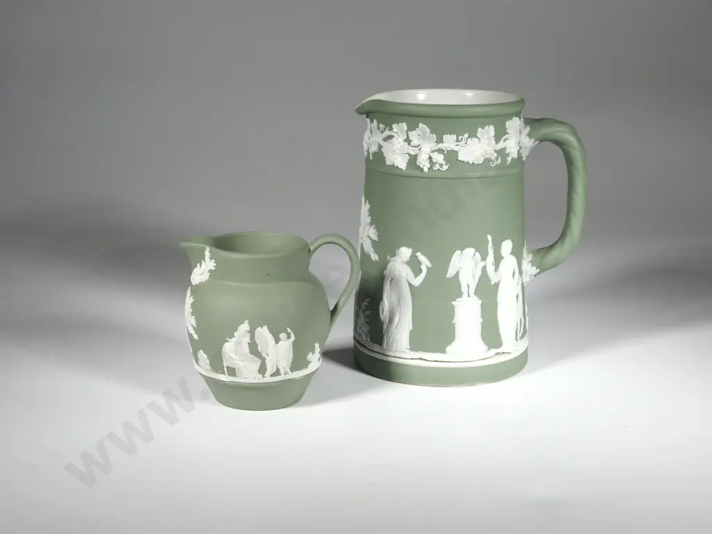 Two Wedgewood Jasperware Green Jugs Image 1++