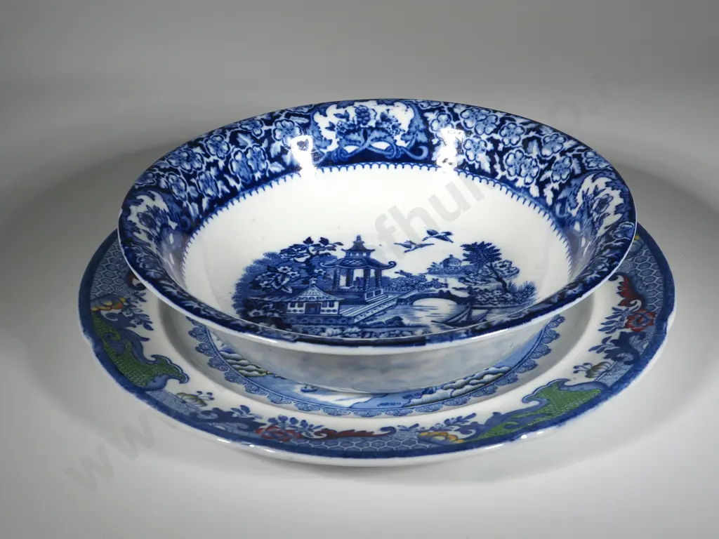 Masons Ironstone Plate Retailed By John Bates & Co & Blue & White  Allen &  Co Bowl  Image 1++