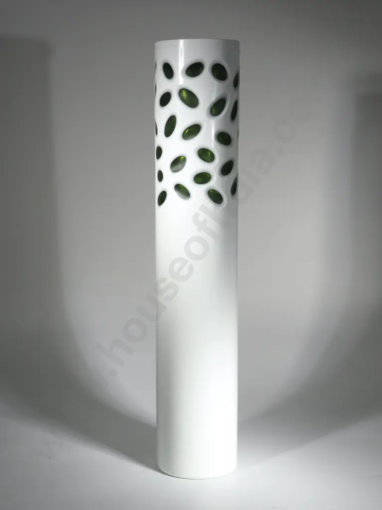 Green & White  Overlay Cylindrical Glass Vase. Possibly Art Deco  Image 1++