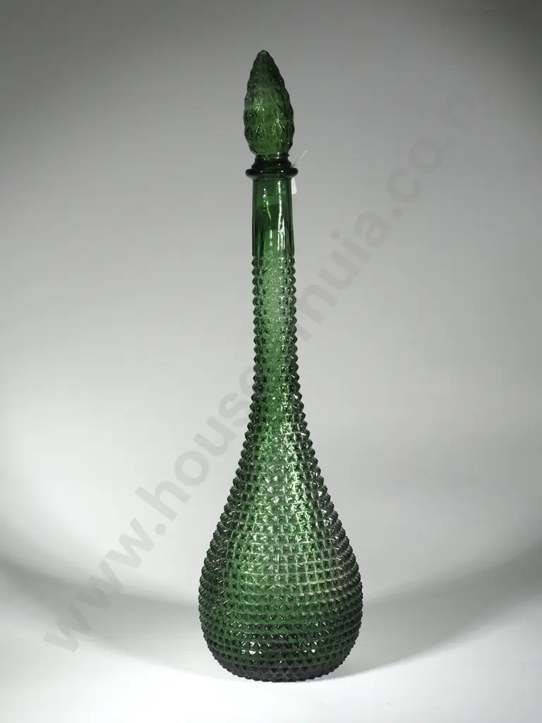 Retro Vintage Hobnail Green  Art Italian glass Genie Bottle Image 1++