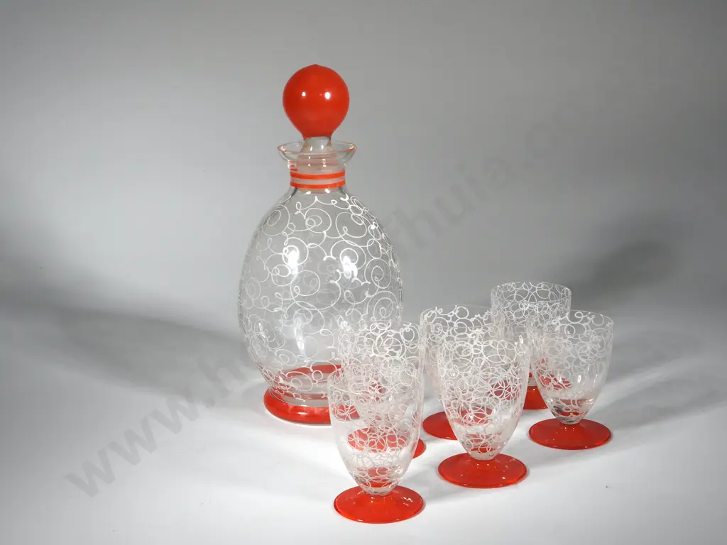 Mid Century Decanter & Six Liqueur Glasses  Image 1++