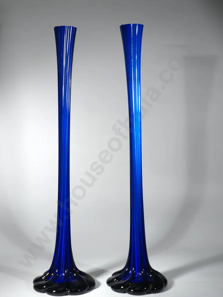 Two Vintage Cobalt Blue Fluted Bud Vases. Image 1++