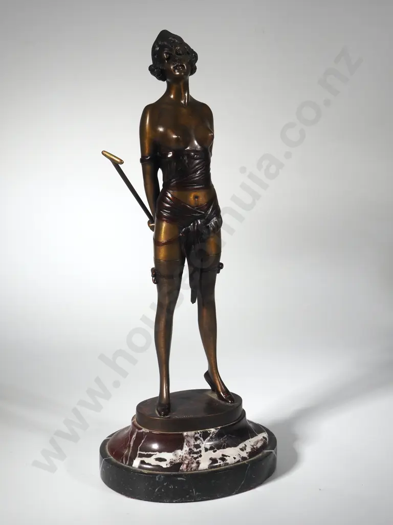Reproduction Bruno Zach Bronze "The Riding Crop" Figurine on Marble Pedestal. Image 1++