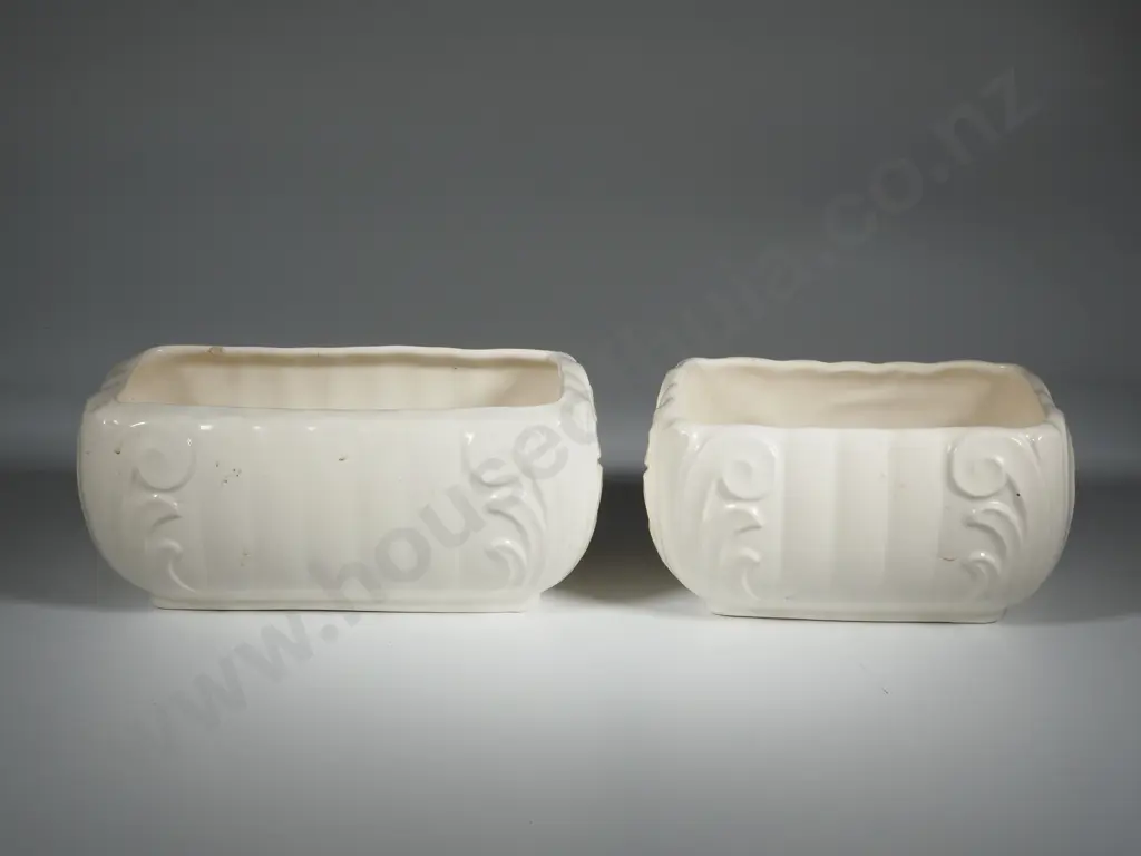 Two English Cream Pottery Trough Vases Image 1++
