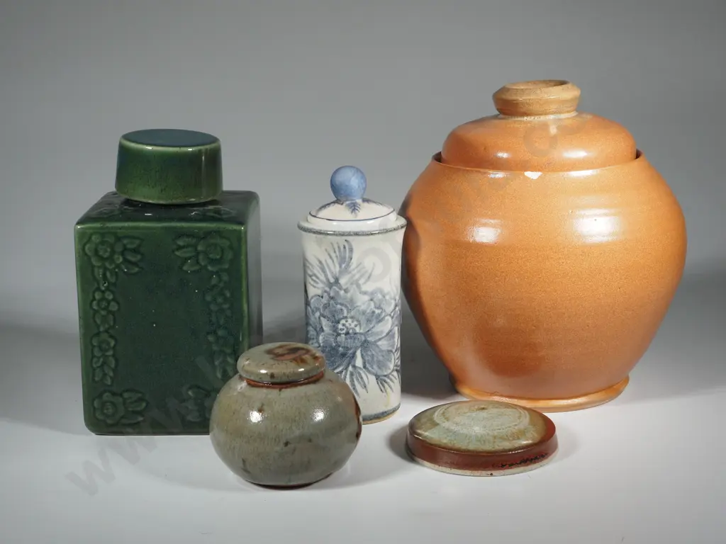 Four Pottery Lidded Jars ; Image 1++