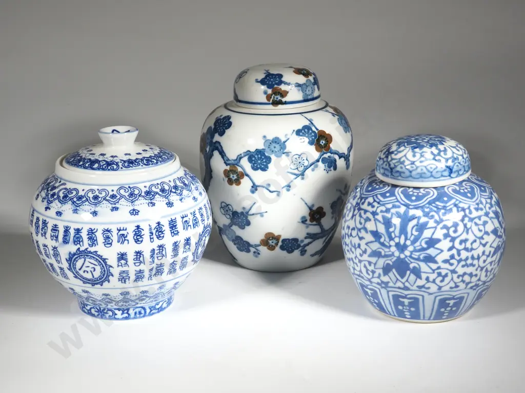 Three  Blue & White Ginger Jars Image 1++