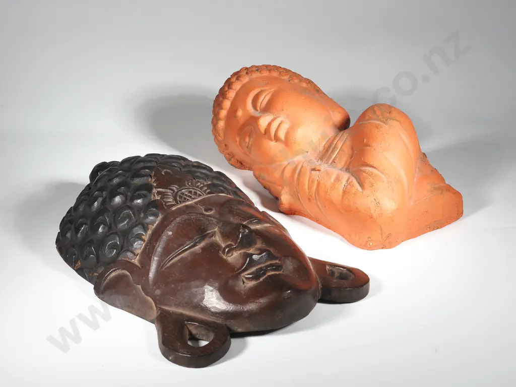 One Wooden Oriental Brown Mask; One Composite Sleeping Buddha Image 1++