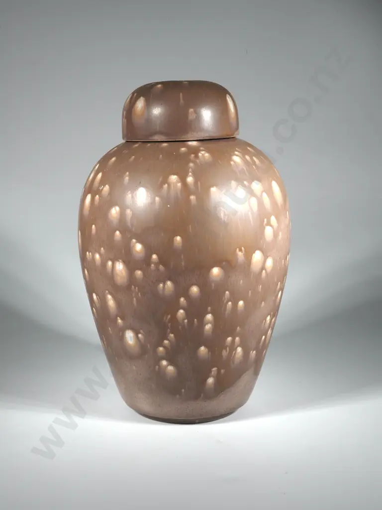 Large Mushroom Coloured Ginger Jar & a Large NZ Beige Tall Lidded Jar  Image 1++