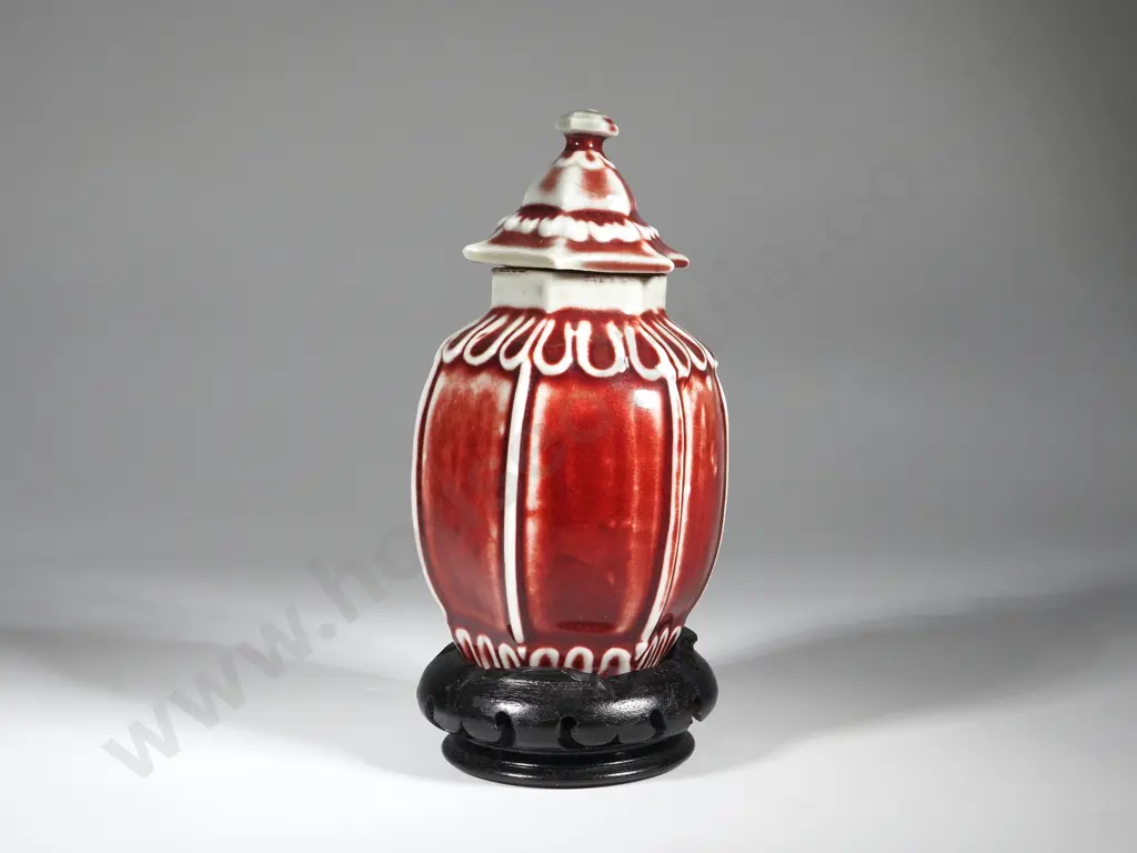 Hexagonal Lidded Jars: Ox Blood & White Image 1++