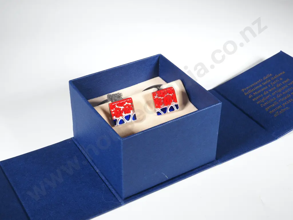 Rahul & Anthony Cufflinks - Murno Red & Blue Glass on Signed Chrome Image 1++