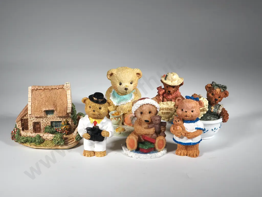 Six Resin Bears & Cottage Image 1++